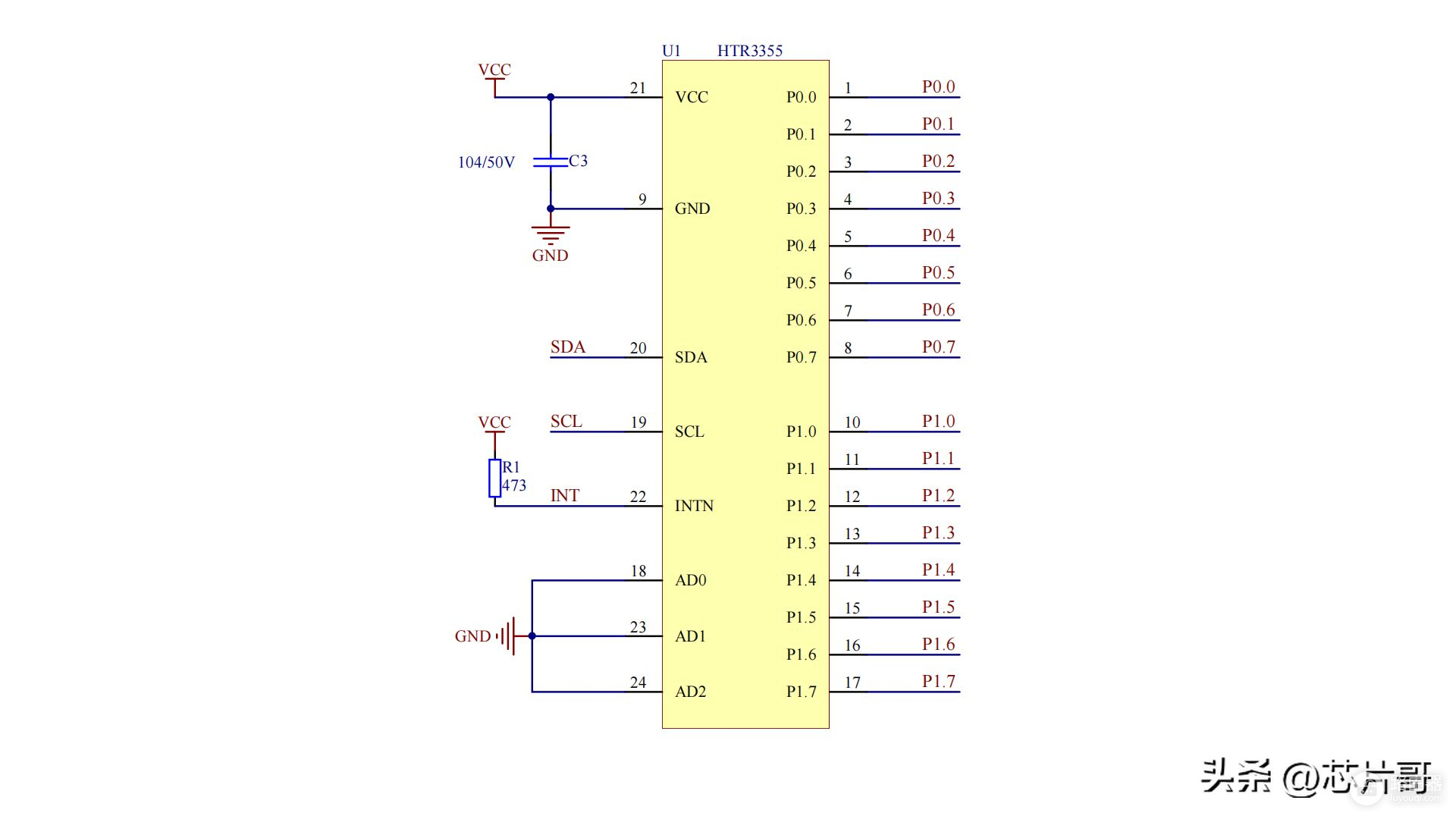 HTR3355芯片：IIC通信转换IO引脚功能的电路方案