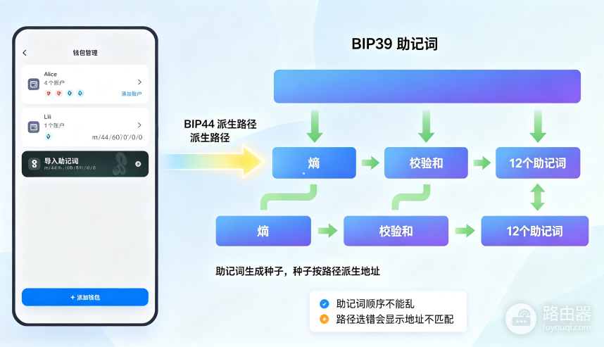 BIP39助记词和BIP44路径是什么意思?钱包导入怎么选