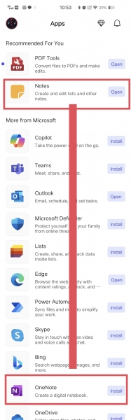 Android手机microsoft office中notes和onenote有什么区别?