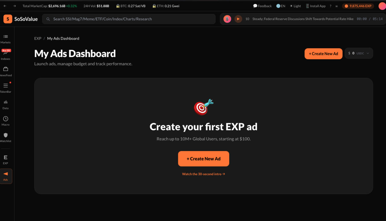 SoSoValue EXP Ads是什么?web3项目广告投放保姆级指南