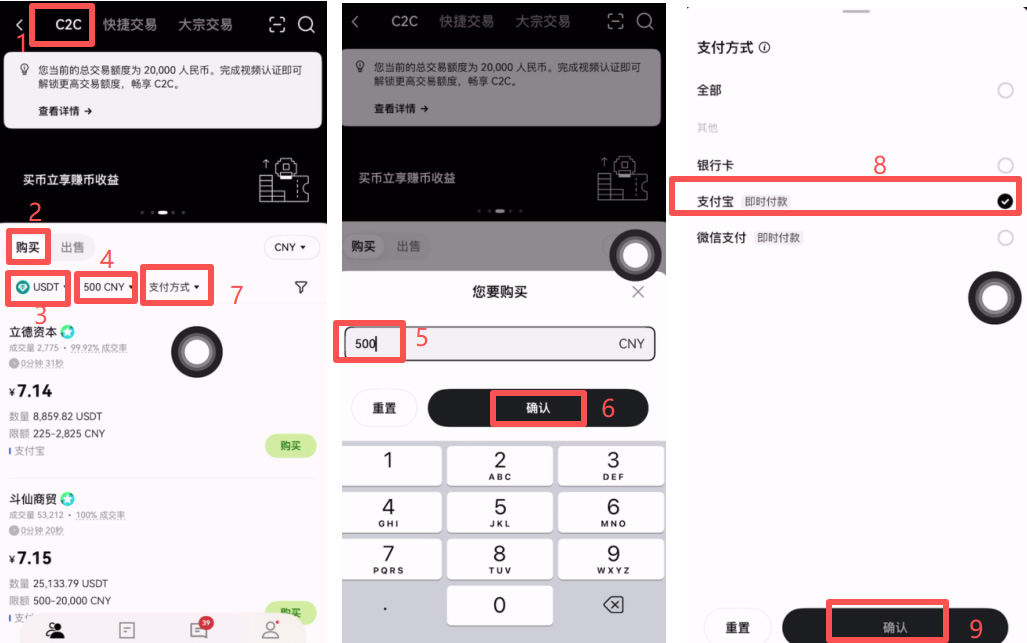 如何在OKX用人民币买到USDT,C2C方式购买USDT的步骤
