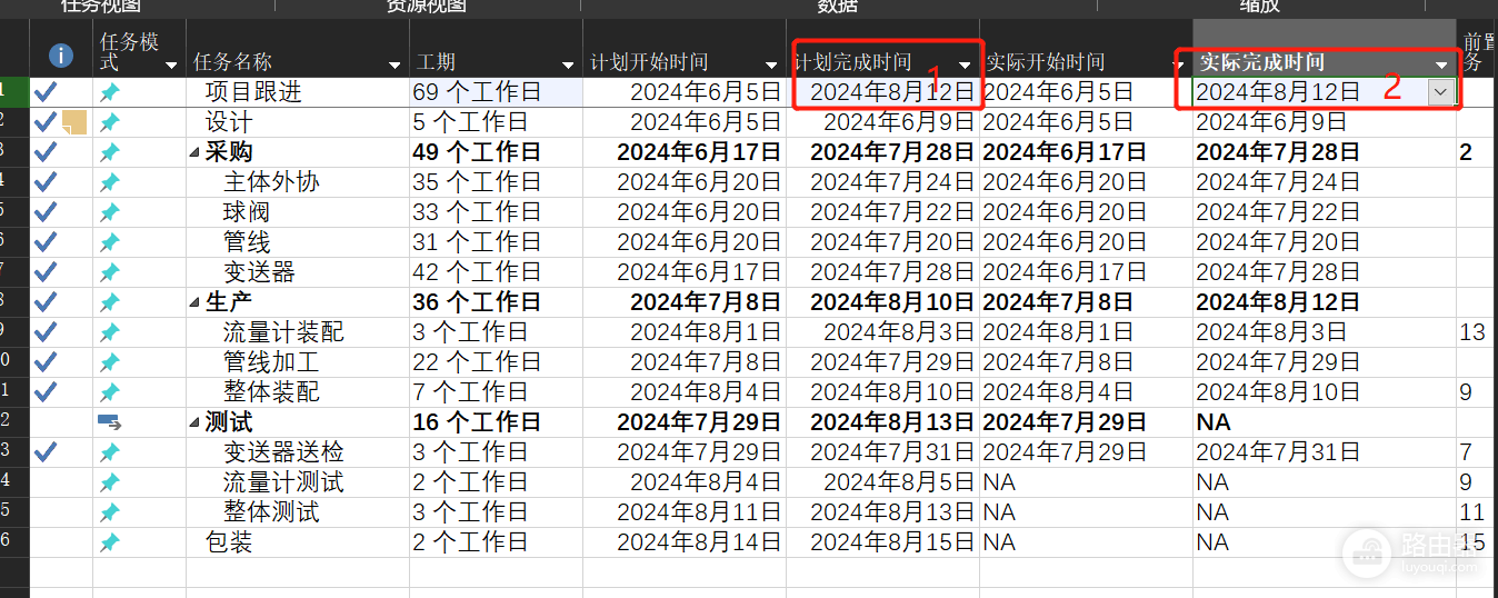project修改实际完成日期导致计划日期变动怎么办?