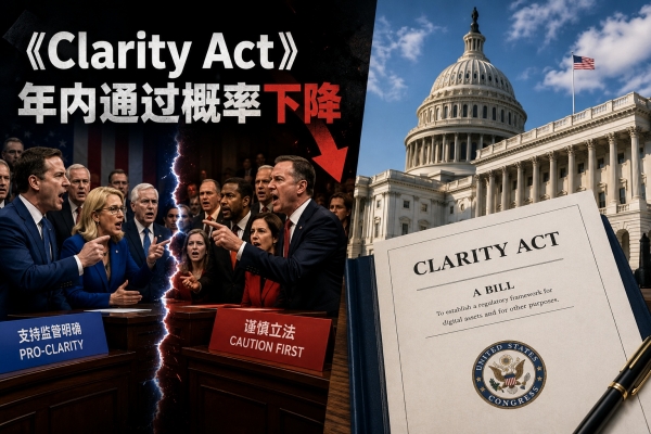 《Clarity Act》年内通过概率下降,清晰法案对稳定币收益的限制全解析