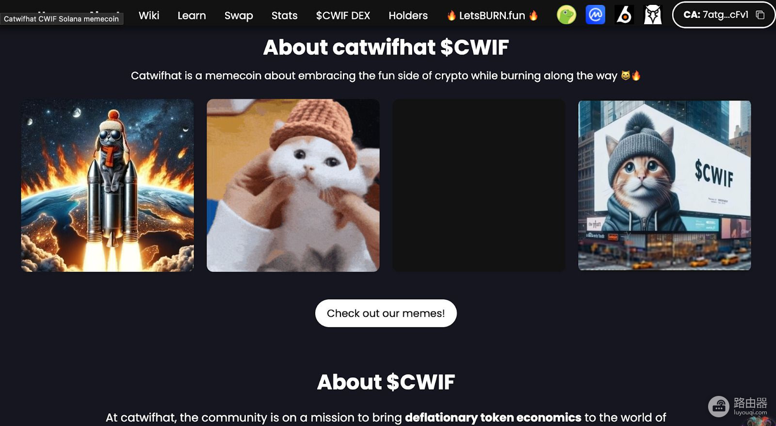 Catwifhat(CWIF)币的核心看点? 迷因加通缩Solana上那只猫