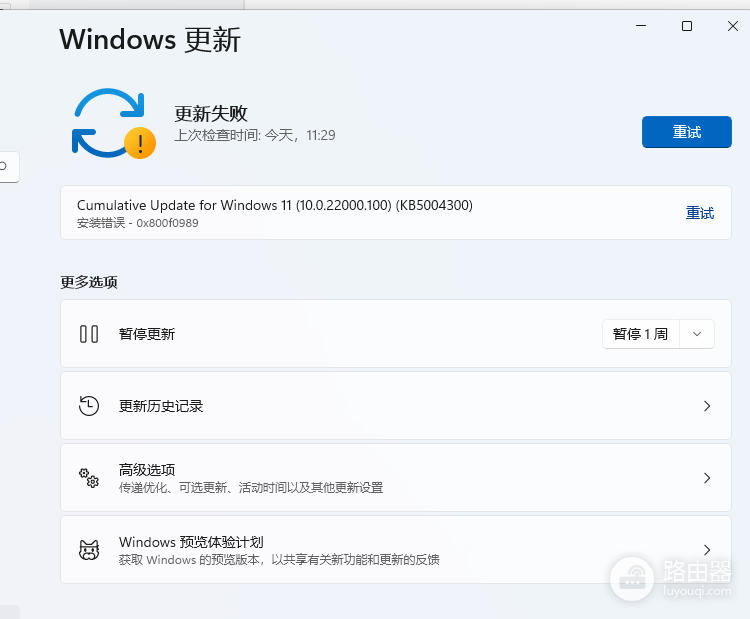 win11系统更新安装100版本提示安装错误0x800f0989如何解决