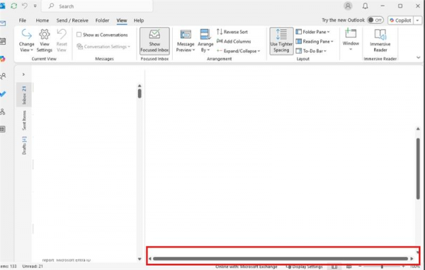 outlook邮件阅读窗格出现横向滚动条怎么办？