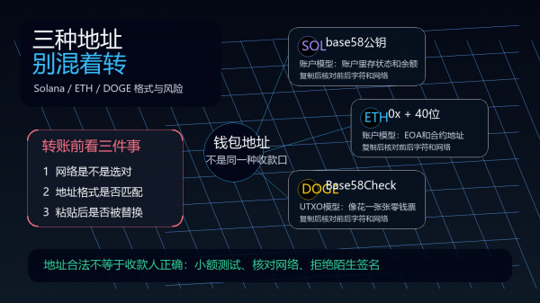 ETH 0x地址、Solana地址、DOGE地址怎么区分?选错网络资金就没了