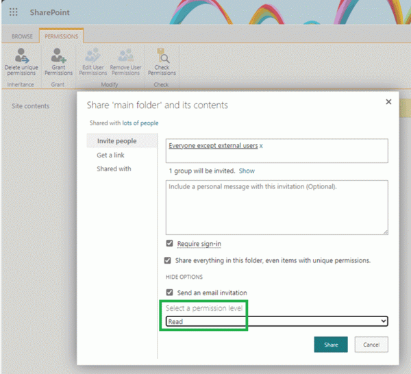 SharePoint特定文件夹如何设置“全员只读与下载”权限？