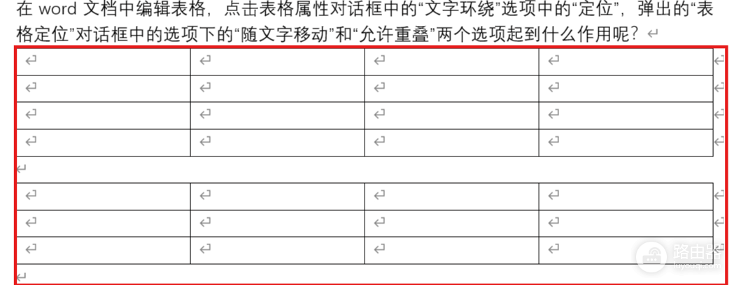 word表格随文字移动和允许重叠有什么用?表格定位设置教程