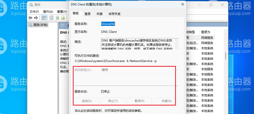 DNS Client服务启动类型为禁用而且所有按钮为灰色解决方法