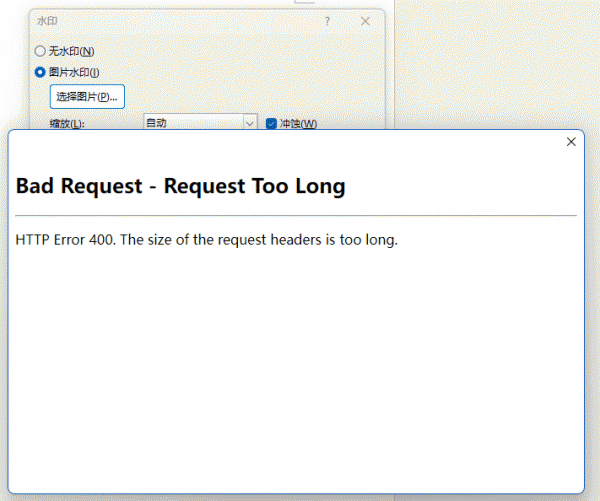 word添加自定义水印提示HTTP Error 400. The size of the request headers is too long错误怎么办？请求头过长修复方法