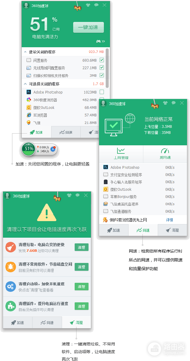 360安全卫士加速球怎么没了？